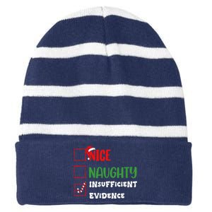 Nice Naughty Insufficient Evidence Christmas Inappropriate Striped Beanie with Solid Band