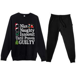 Nice Naughty Innocent Until Proven Guilty Christmas List Premium Crewneck Sweatsuit Set