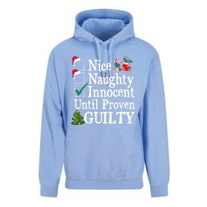 Nice Naughty Innocent Until Proven Guilty Christmas List Unisex Surf Hoodie