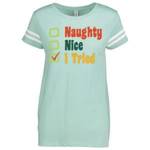 Naughty Nice I Tried Funny Christmas Enza Ladies Jersey Football T-Shirt