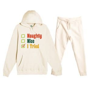 Naughty Nice I Tried Funny Christmas Premium Hooded Sweatsuit Set