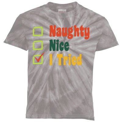 Naughty Nice I Tried Funny Christmas Kids Tie-Dye T-Shirt