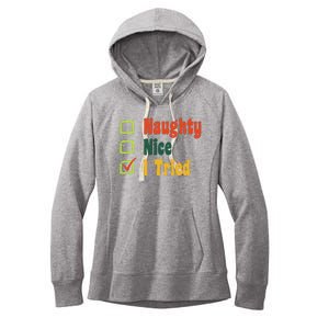 Naughty Nice I Tried Funny Christmas Women's Fleece Hoodie