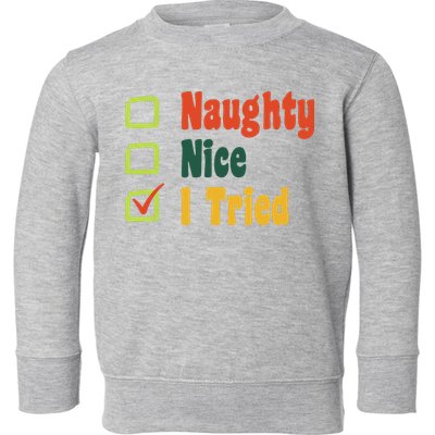 Naughty Nice I Tried Funny Christmas Toddler Sweatshirt