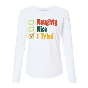 Naughty Nice I Tried Funny Christmas Womens Cotton Relaxed Long Sleeve T-Shirt