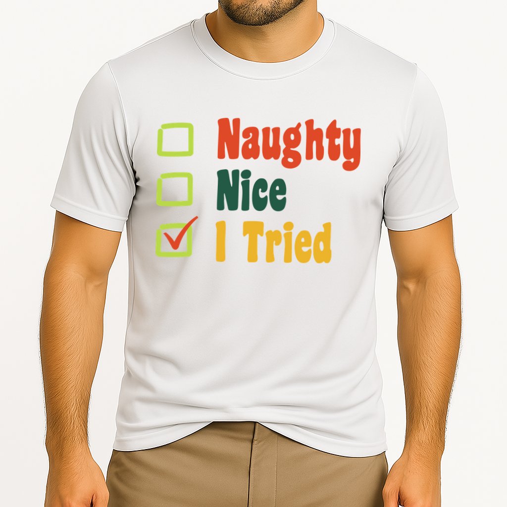 Naughty Nice I Tried Funny Christmas Cooling Performance Crew T-Shirt