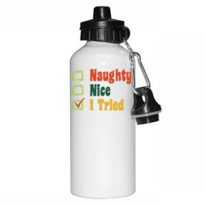 Naughty Nice I Tried Funny Christmas Aluminum Water Bottle