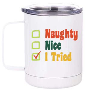 Naughty Nice I Tried Funny Christmas 12 oz Stainless Steel Tumbler Cup