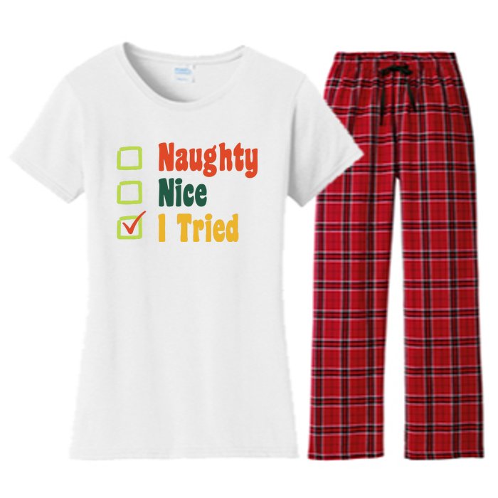 Naughty Nice I Tried Funny Christmas Women's Flannel Pajama Set