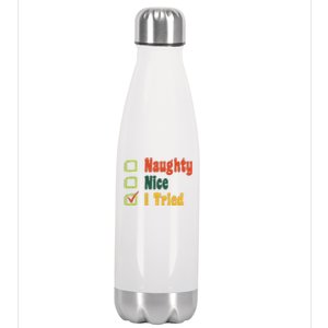 Naughty Nice I Tried Funny Christmas Stainless Steel Insulated Water Bottle