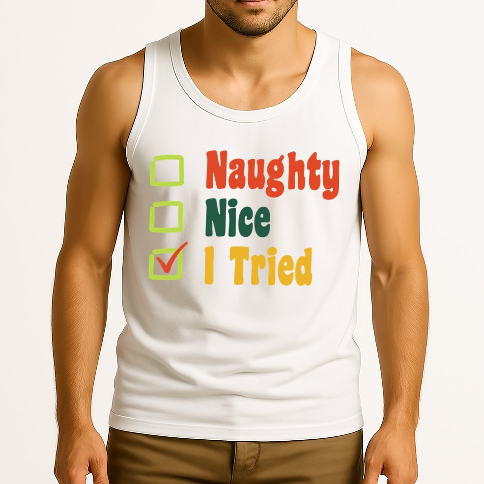 Naughty Nice I Tried Funny Christmas Tank Top