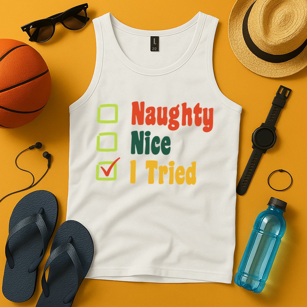Naughty Nice I Tried Funny Christmas Tank Top