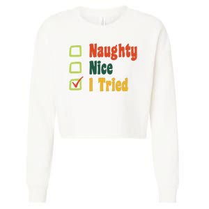 Naughty Nice I Tried Funny Christmas Cropped Pullover Crew