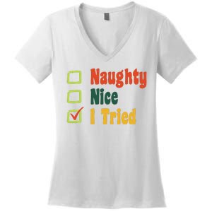 Naughty Nice I Tried Funny Christmas Women's V-Neck T-Shirt