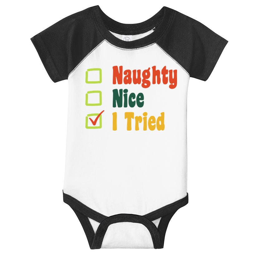 Naughty Nice I Tried Funny Christmas Infant Baby Jersey Bodysuit