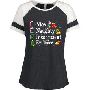 Nice Naughty Insufficient Evidence Christmas Enza Ladies Jersey Colorblock Tee