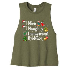 Nice Naughty Insufficient Evidence Christmas Women's Racerback Cropped Tank