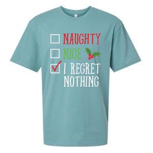 Naughty Nice I Regret Nothing Funny Christmas List Gift Sueded Cloud Jersey T-Shirt