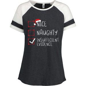 Nice Naughty Insufficient Evidence Christmas Santa Claus Enza Ladies Jersey Colorblock Tee