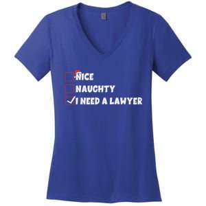 Nice Naughty I Need A Lawyer List Santa Christmas Xmas Pjs Gift Women's V-Neck T-Shirt