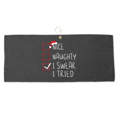 Nice Naughty I Swear I Tried Christmas List Xmas Santa Claus Large Microfiber Waffle Golf Towel