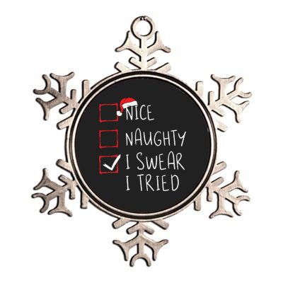 Nice Naughty I Swear I Tried Christmas List Xmas Santa Claus Metallic Star Ornament