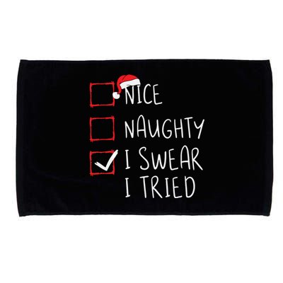 Nice Naughty I Swear I Tried Christmas List Xmas Santa Claus Microfiber Hand Towel