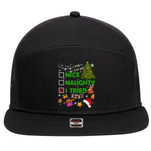 Nice Naughty I Tried Christmas Tree Light Funny Xmas Cool Gift 7 Panel Mesh Trucker Snapback Hat