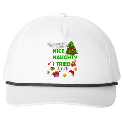 Nice Naughty I Tried Christmas Tree Light Funny Xmas Cool Gift Snapback Five-Panel Rope Hat