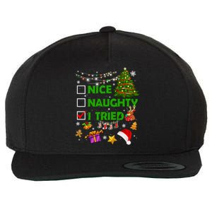 Nice Naughty I Tried Christmas Tree Light Funny Xmas Cool Gift Wool Snapback Cap