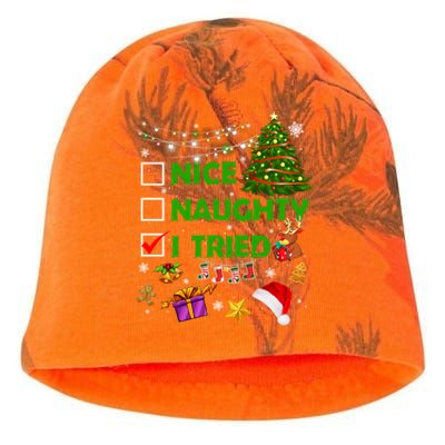 Nice Naughty I Tried Christmas Tree Light Funny Xmas Cool Gift Kati - Camo Knit Beanie