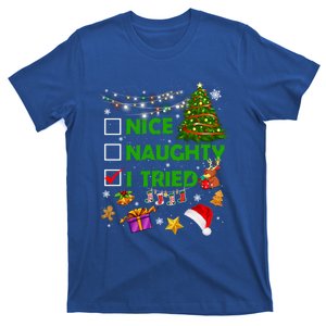 Nice Naughty I Tried Christmas Tree Light Funny Xmas Cool Gift T-Shirt