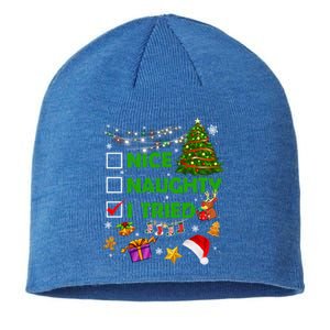 Nice Naughty I Tried Christmas Tree Light Funny Xmas Cool Gift Sustainable Beanie