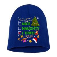 Nice Naughty I Tried Christmas Tree Light Funny Xmas Cool Gift Short Acrylic Beanie