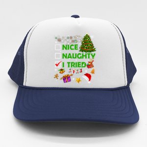 Nice Naughty I Tried Christmas Tree Light Funny Xmas Cool Gift Trucker Hat