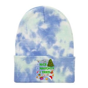 Nice Naughty I Tried Christmas Tree Light Funny Xmas Cool Gift Tie Dye 12in Knit Beanie