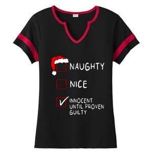 Naughty Nice Innocent Until Guilty Xmas Christmas Ladies Halftime Notch Neck Tee