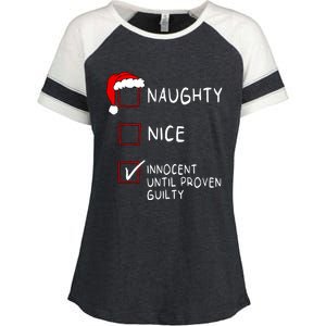 Naughty Nice Innocent Until Guilty Xmas Christmas Enza Ladies Jersey Colorblock Tee