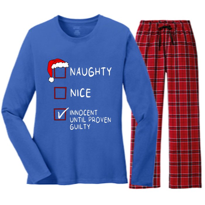 Naughty Nice Innocent Until Guilty Xmas Christmas Women's Long Sleeve Flannel Pajama Set 