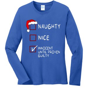 Naughty Nice Innocent Until Guilty Xmas Christmas Ladies Long Sleeve Shirt