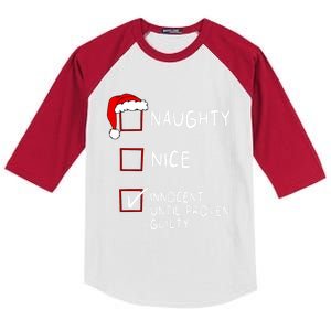 Naughty Nice Innocent Until Guilty Xmas Christmas Kids Colorblock Raglan Jersey