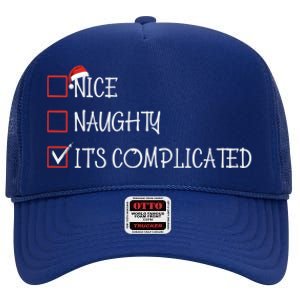 Nice Naughty ItS Complicated List Santa Christmas Xmas Pjs Gift High Crown Mesh Back Trucker Hat