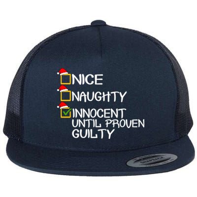 Nice Naughty Innocent Until Proven Guilty Christmas List Gift Flat Bill Trucker Hat