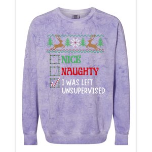 Nice Naughty I Was Left Unsupervised Funny Retro Christmas Cute Gift Colorblast Crewneck Sweatshirt