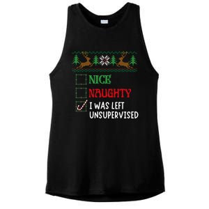 Nice Naughty I Was Left Unsupervised Funny Retro Christmas Cute Gift Ladies PosiCharge Tri-Blend Wicking Tank