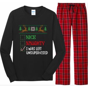 Nice Naughty I Was Left Unsupervised Funny Retro Christmas Cute Gift Long Sleeve Pajama Set