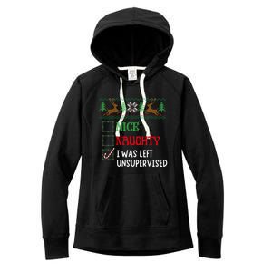 Nice Naughty I Was Left Unsupervised Funny Retro Christmas Cute Gift Women's Fleece Hoodie