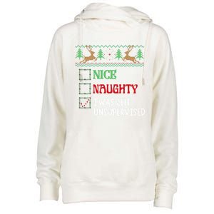 Nice Naughty I Was Left Unsupervised Funny Retro Christmas Cute Gift Womens Funnel Neck Pullover Hood