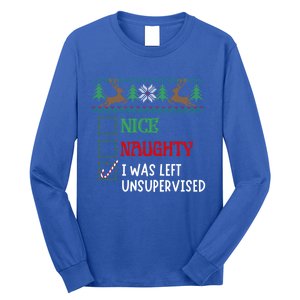 Nice Naughty I Was Left Unsupervised Funny Retro Christmas Cute Gift Long Sleeve Shirt