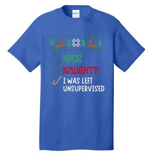 Nice Naughty I Was Left Unsupervised Funny Retro Christmas Cute Gift Tall T-Shirt